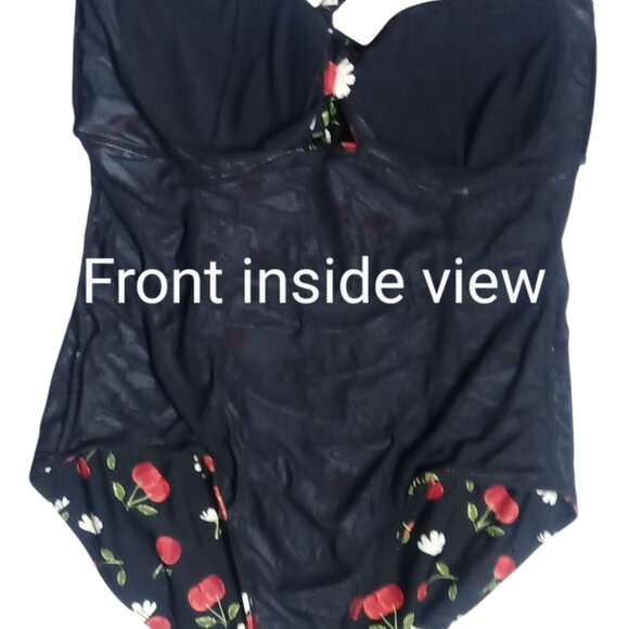 Torrid's Retro Inspired Sexy Sz 3 Black Cherry Rushed Halter One Piece Swimsuit - Picture 3 of 13